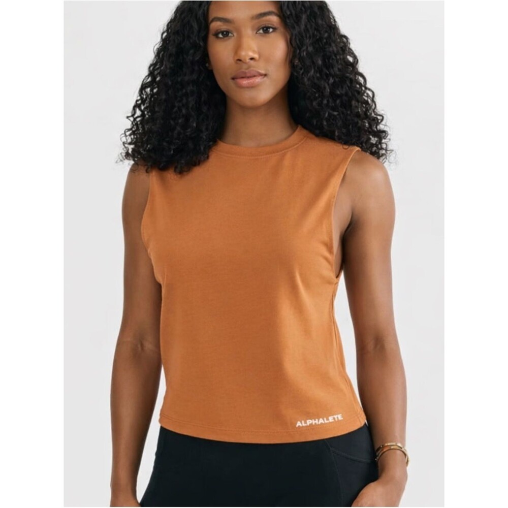 Alphalete Heavy Cotton Cutoff Tank Top Women’s S Rust Orange Gym Minimalist